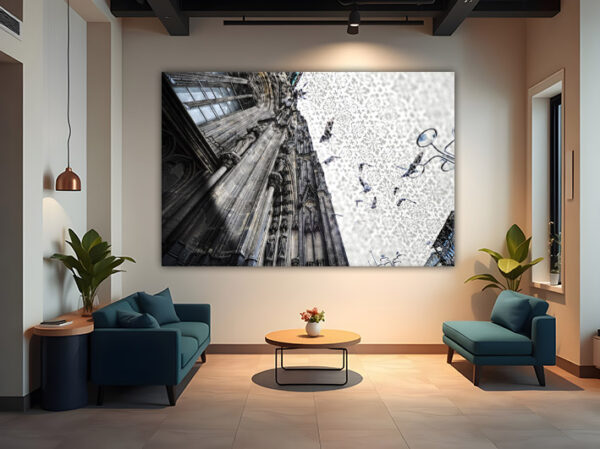 KPLO_002_Woelkis-Voegel-schwarz-weisses-Dom-Wandbild-Wandansicht-Wohnzimmer-2