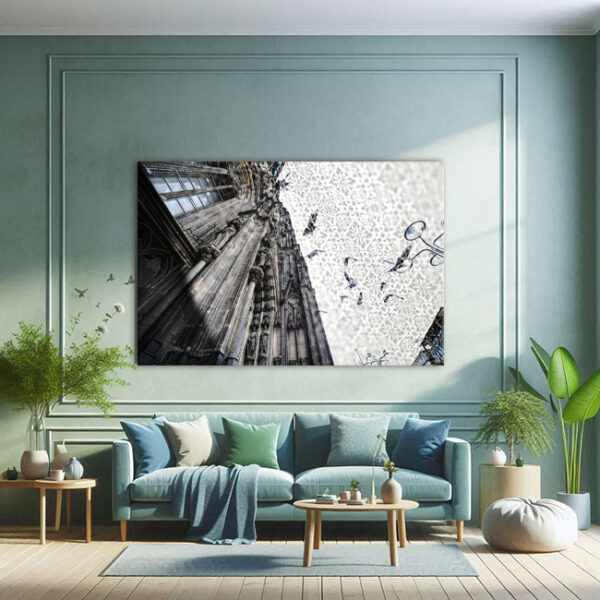 KPLO_002_Woelkis-Voegel-schwarz-weisses-Dom-Wandbild-Wandansicht-Wohnzimmer-3