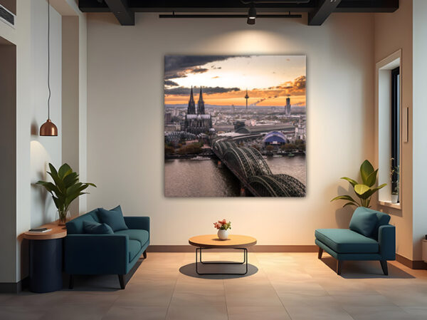 KPML_006_Koelner-Skyline-im-Sonnenuntergang-Fotografie-Kunstdruck-Wandansicht-Wohnzimmer-1