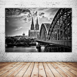 KPML_028_Koelner-Dom-in-Schwarz-Weiss-Hohenzollernbruecke-Wandbild-Wandansicht-1