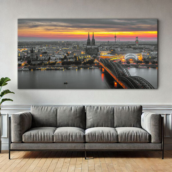 KPML_045_Sonnenuntergang_ueber_Koeln_Panorama_Wandbild-Wohnansicht-Wohnzimmer-4