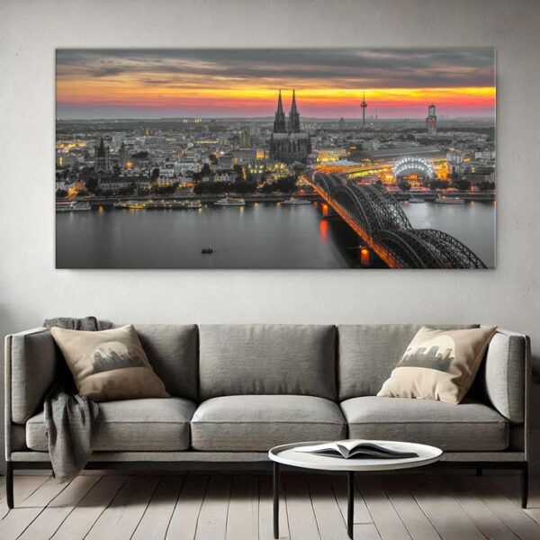 KPML_045_Sonnenuntergang_ueber_Koeln_Panorama_Wandbild-Wohnansicht-Wohnzimmer-2