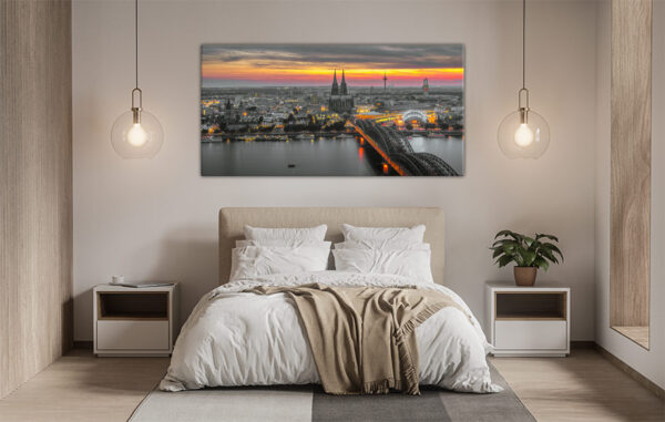 KPML_045_Sonnenuntergang_ueber_Koeln_Panorama_Wandbild-Wohnansicht-Schlafzimmer-3