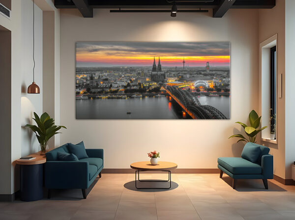 KPML_045_Sonnenuntergang_ueber_Koeln_Panorama_Wandbild-Wohnansicht-Wohnzimmer-3