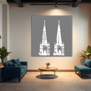 KPDS_007-Domspitzen-weiss-auf-grau-Koelner-Dom-Stencil-Druck-Wandansicht-Wohnzimmer-3