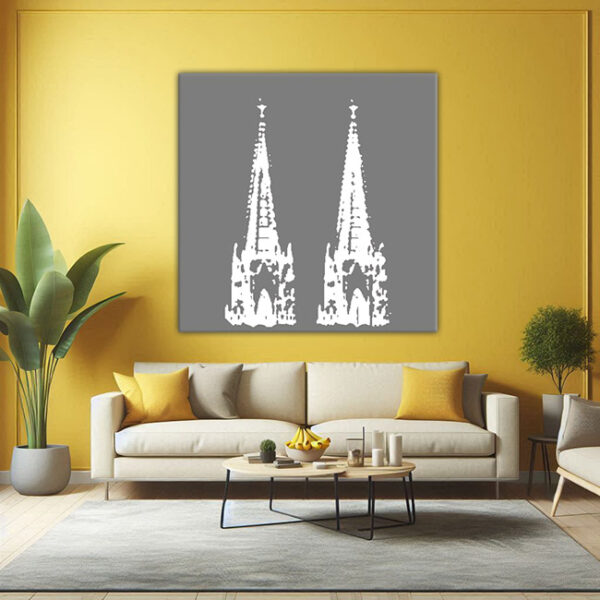 KPDS_007-Domspitzen-weiss-auf-grau-Koelner-Dom-Stencil-Druck-Wandansicht-Wohnzimmer-Gelb-1