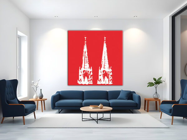 KPDS_009_Domspitze-weiss-auf-rot-abstrakte-PopArt-Stencil-Schablone-Grafik-Wandansicht-Wohnzimmer-1