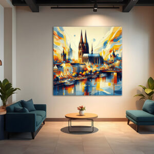 KPF_003_Koeln-leuchtet_Koelner-Dom-Rheinufer-abstrakter-Gemaeldestil-PopArt-Wandansicht-Wohnzimmer-1